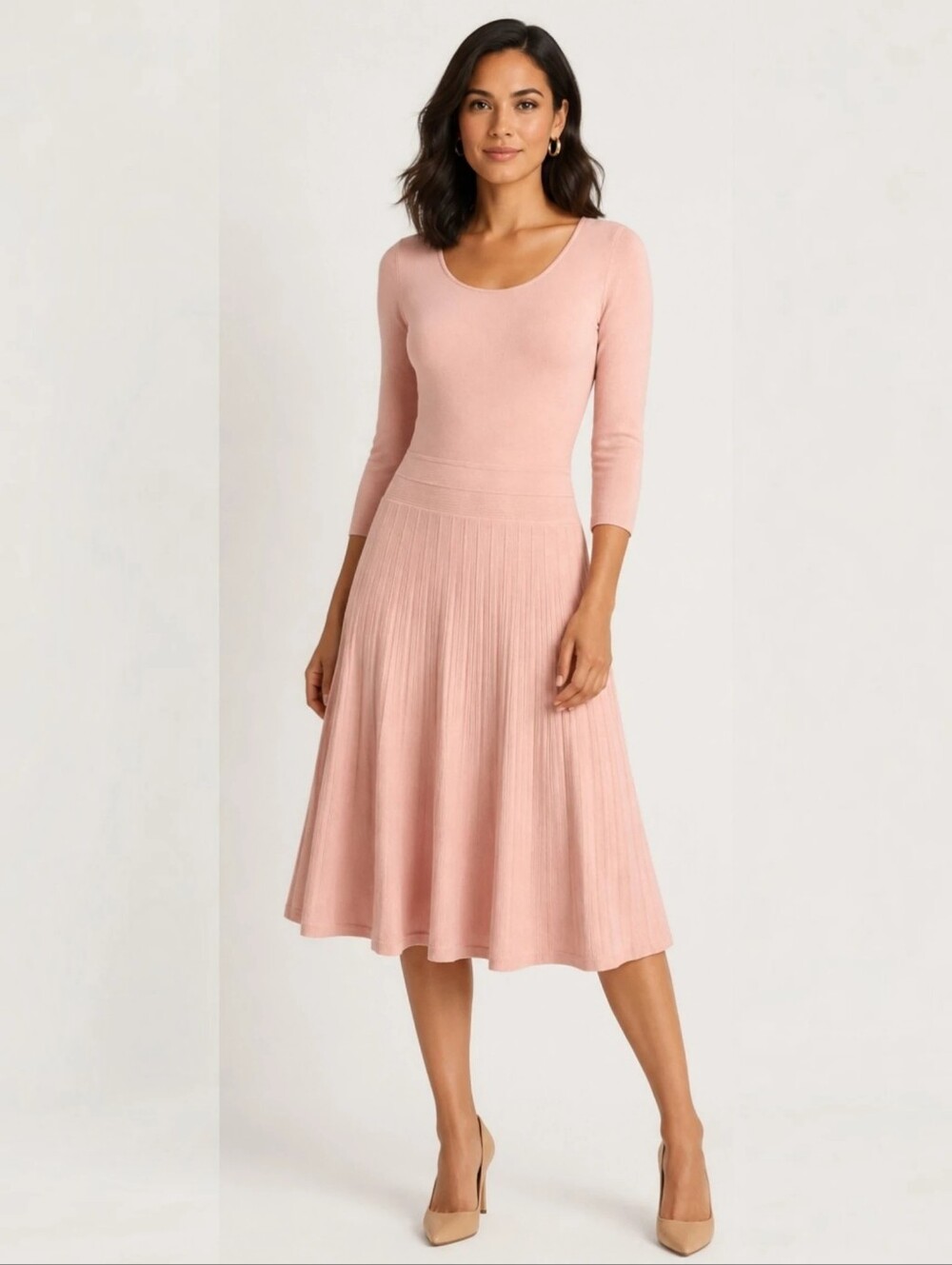 Lauren Ralph Lauren Soft Pink Pleated Knit Dress Small